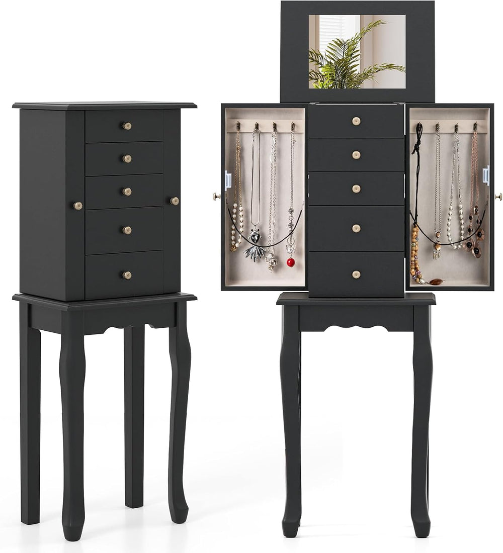 GOFLAME Standing Jewelry Armoire Cabinet with Top Flip Mirror, Jewelry Box Ch...