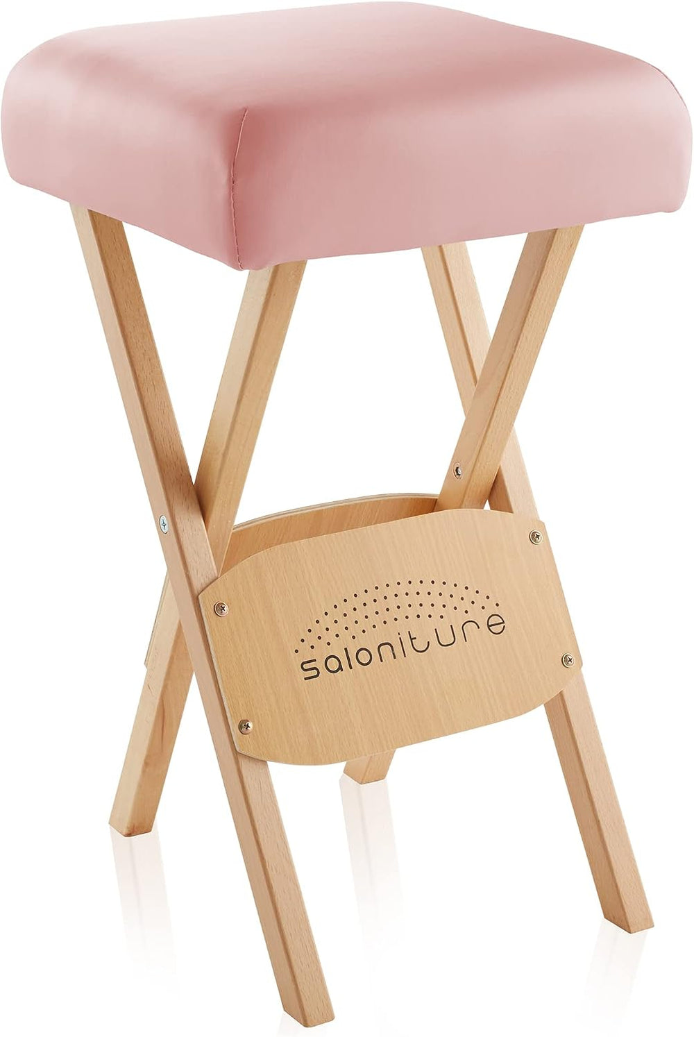 Saloniture Wood Folding Massage Stool with Carrying Case, Pink