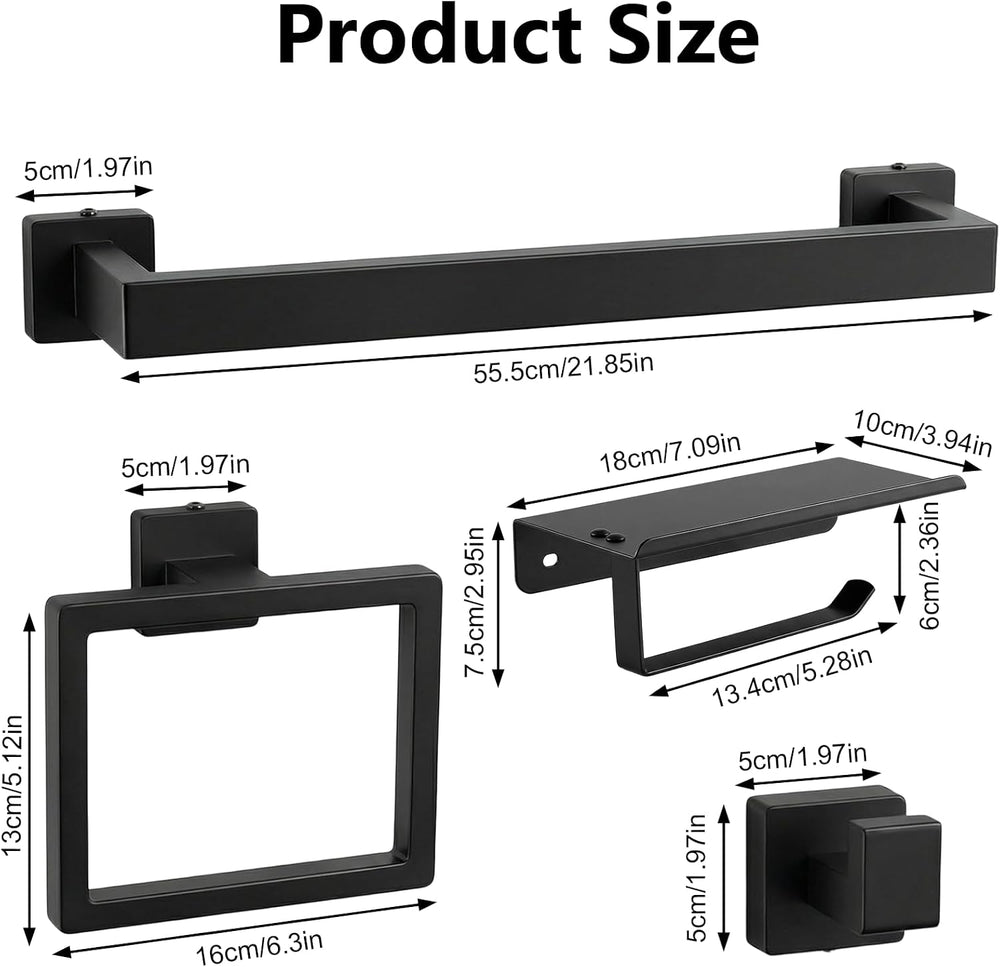 Tudoccy 10-Piece Matte Black Bathroom Hardware Set, 24in SUS304