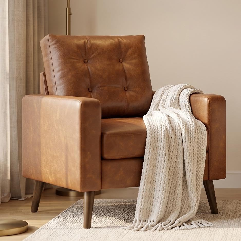 HNY Brown Faux Leather Tufted Accent Chairs