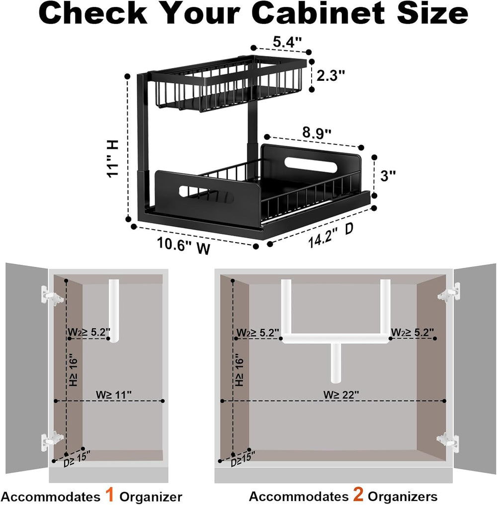 REALINN Under Sink Organizer, L-Shaped 2 Tier Pull Out Cabinet Organizer