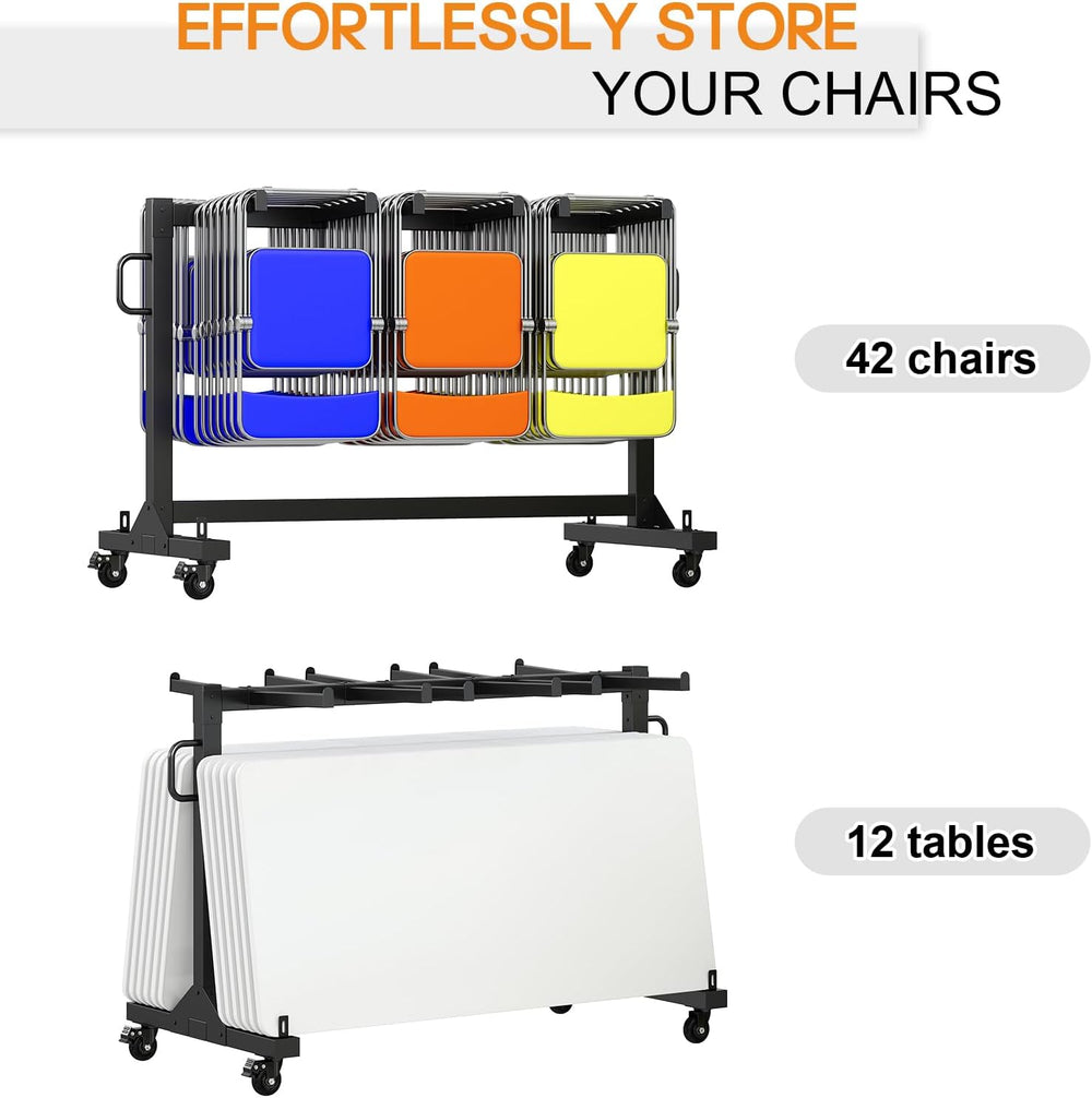 SPECRAFT Folding Chair Rack and Table Cart for 42 Chairs or 12 Tables