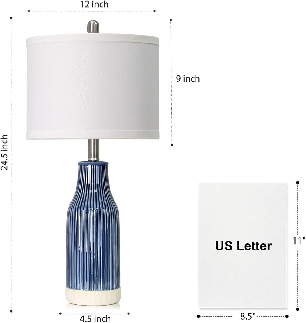 24.5" Blue Ceramic Table Lamps Set of 2 for Bedroom, Modern Table Lamps ...