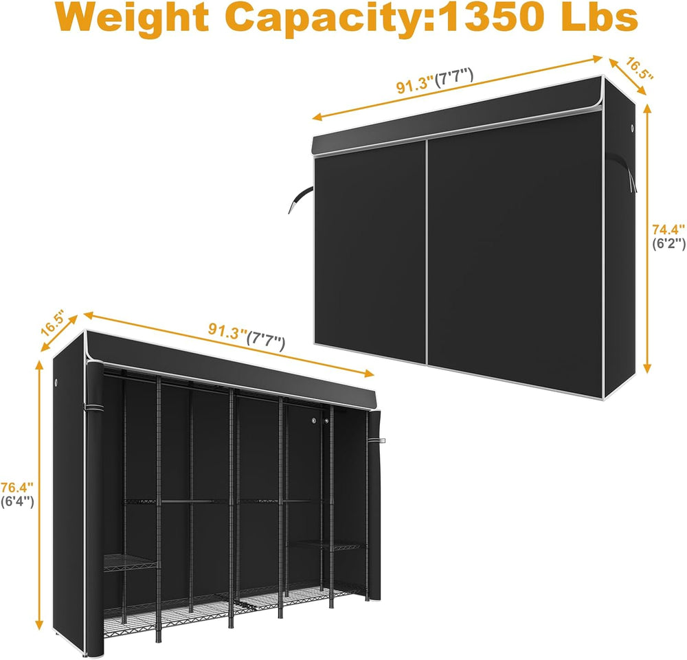ULIFHOME H50C Clothes Rack with Cover, Large Covered Clothing Rack, Black