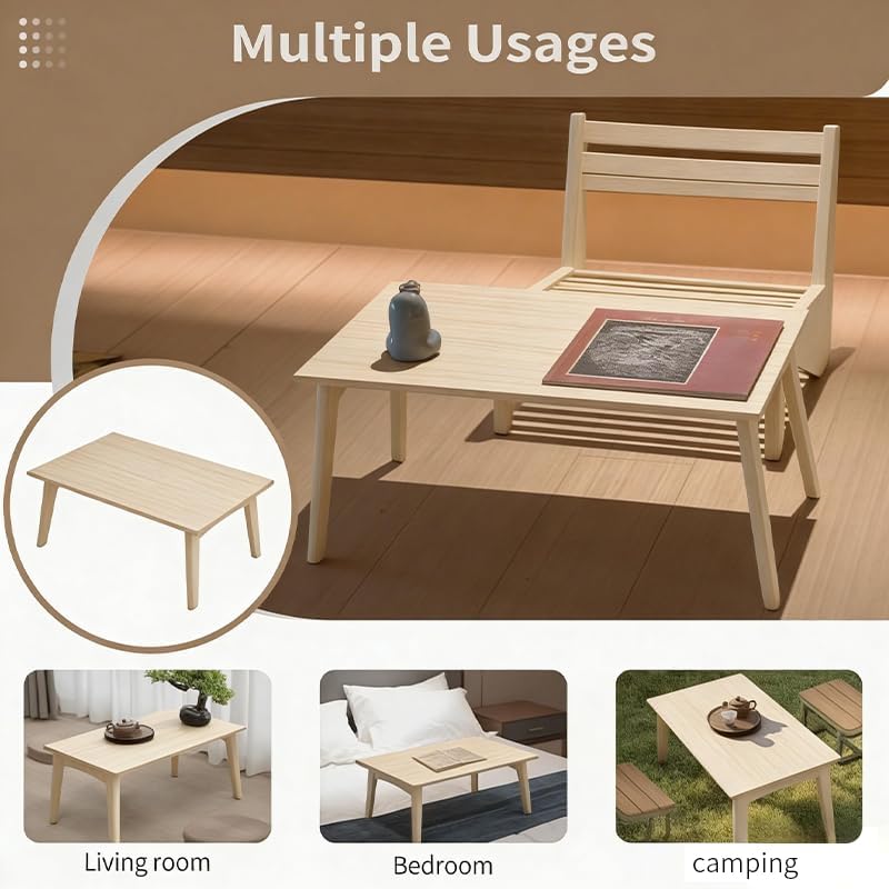 Bamboo Coffee Table Foldable Japanese Floor Desk Folding Low Tea Table No Ass...