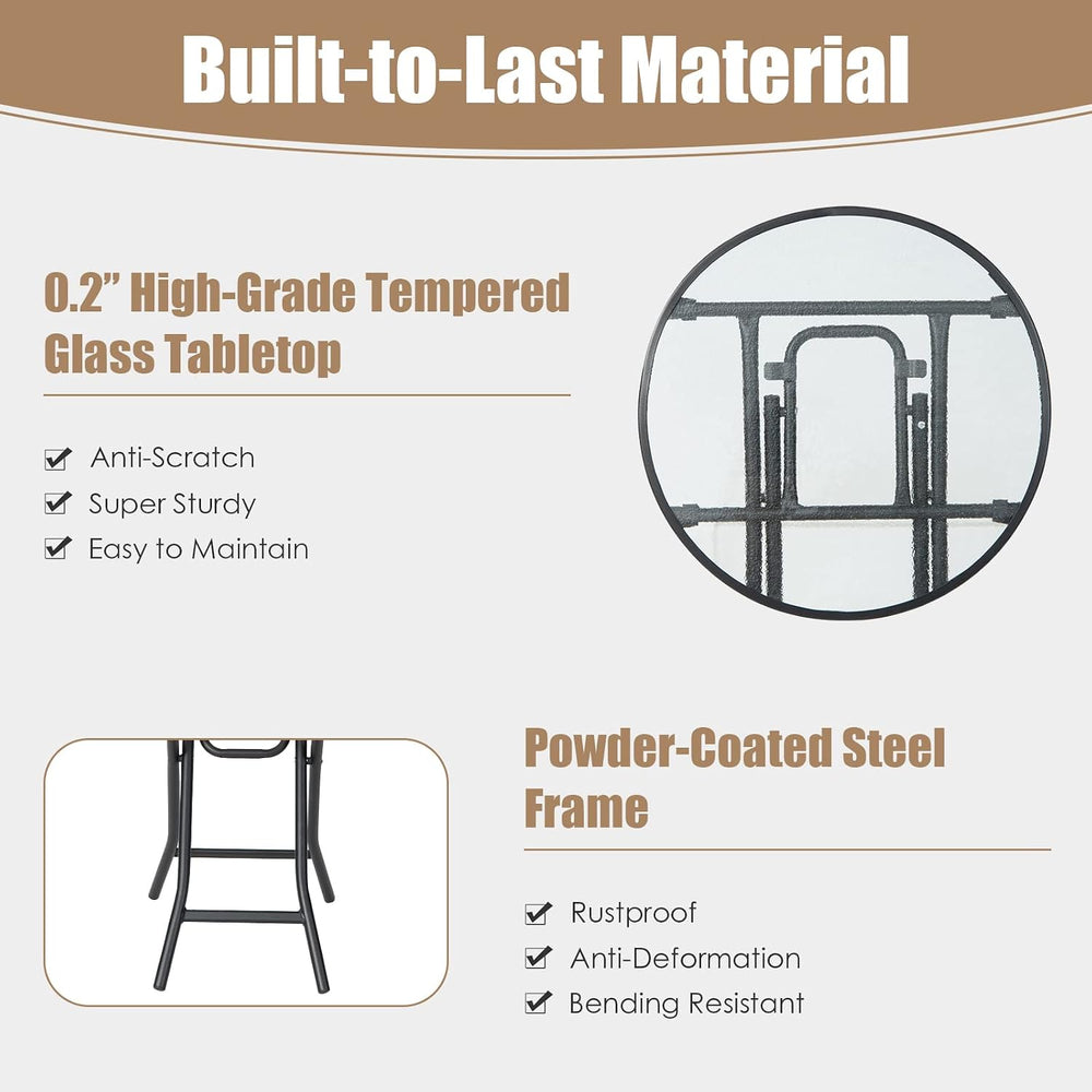 HAPPYGRILL Outdoor Side Table, Folding Small Patio Table with Tempered Glass ...