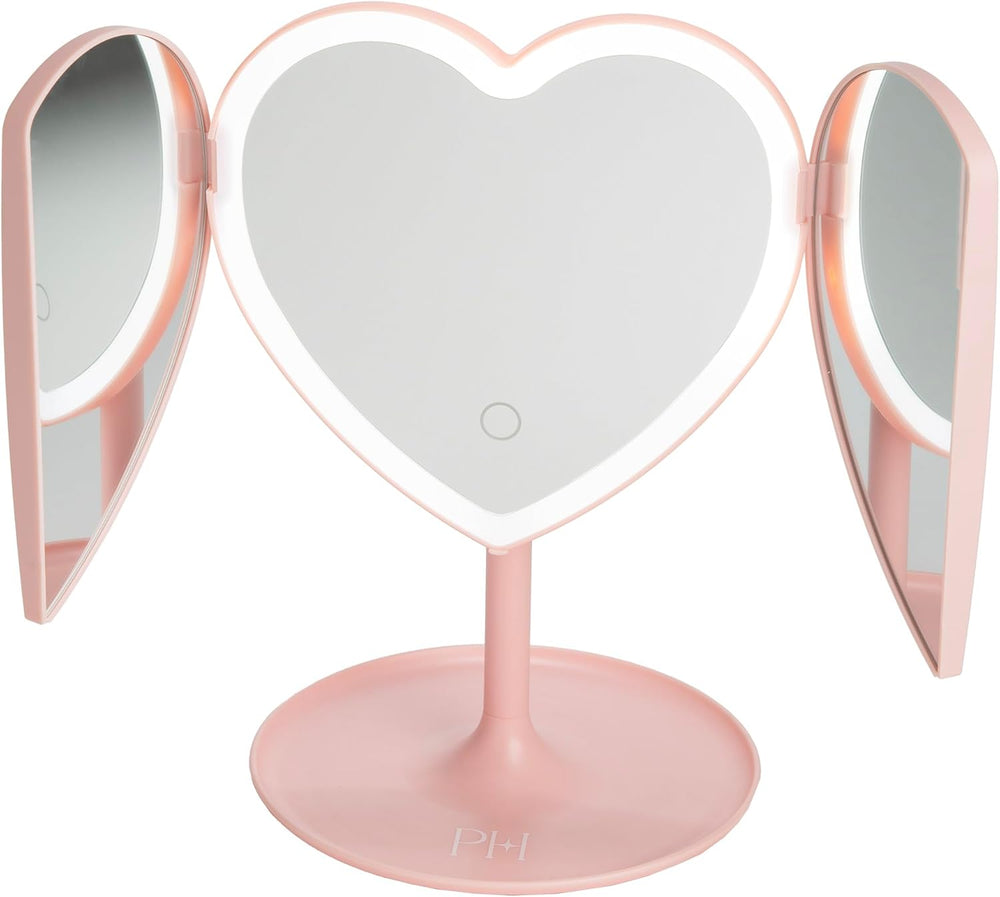 Paris Hilton Heart Makeup Vanity Mirror, LED Light with Touch Control, 180° R...
