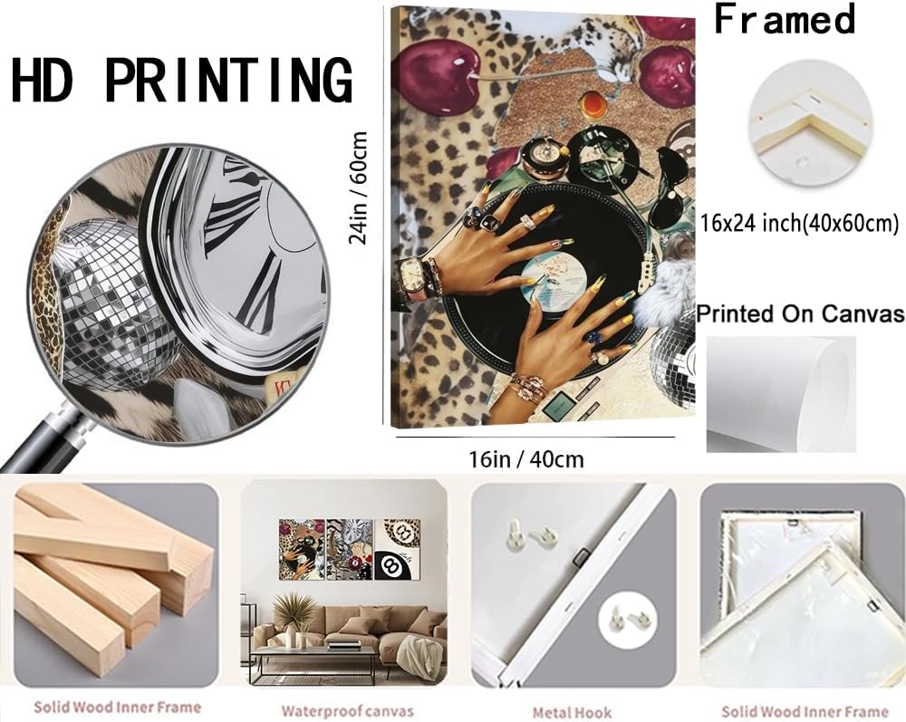 Fashion Cheetah Wall Art Set of 3 Leopard Wall Decor Pictures Lucky 8 Ball Po...