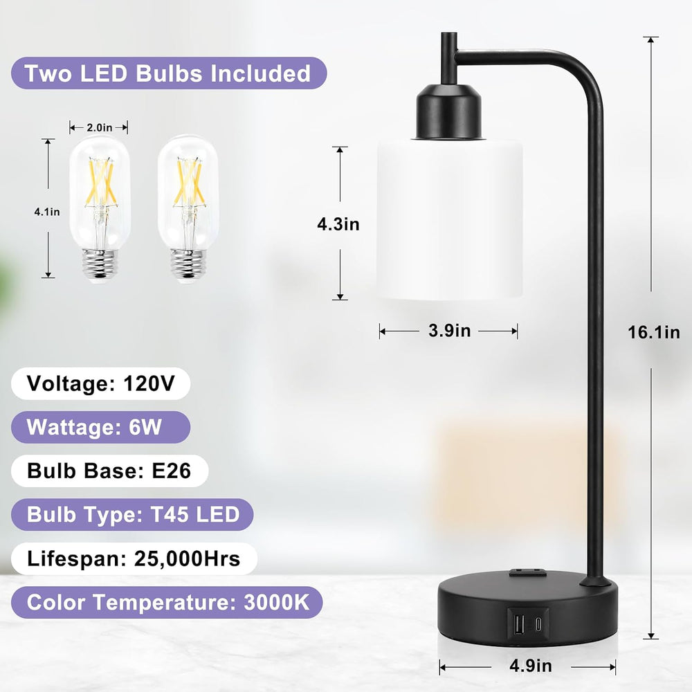 Industrial Touch Bedside Lamps for Bedrooms Set of 2 - 3-Way Dimmable Nightst...