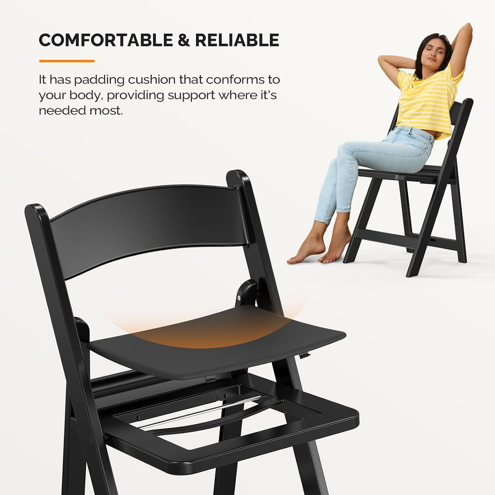 VINGLI Resin Folding Chairs with Cushion, Foldable Plastic Chair with Comfort...