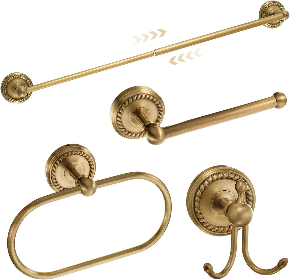4 Pcs Antique Brass Gold Bathroom Accessories Set Wall-Mounted Towel Rack &am...