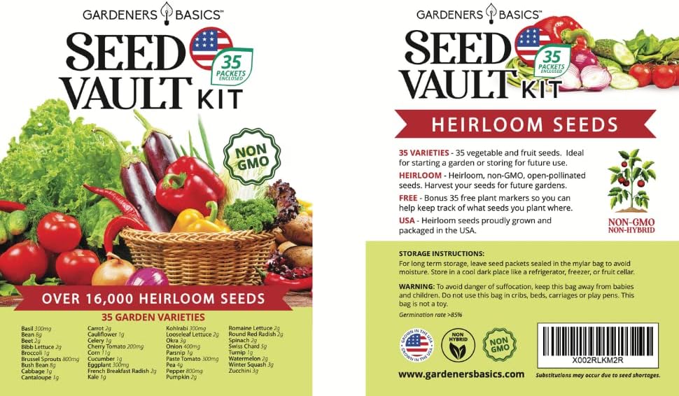 Gardeners Basics Survival Seed Vault Kit, Vegetable Seeds for Planting