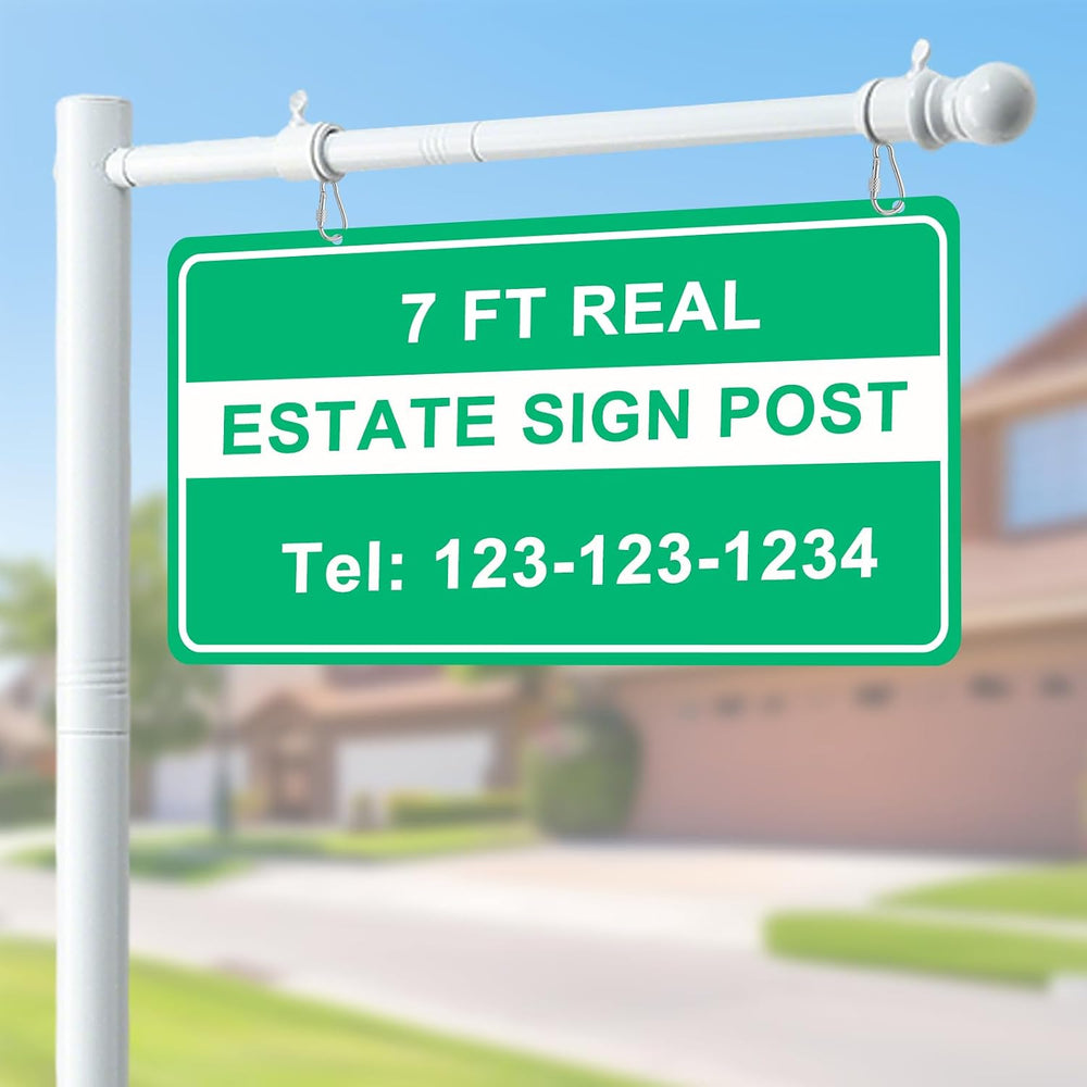 7 FT Real Estate Sign Post - Heavy Duty Metal Yard Sign Holder with Adjustabl...