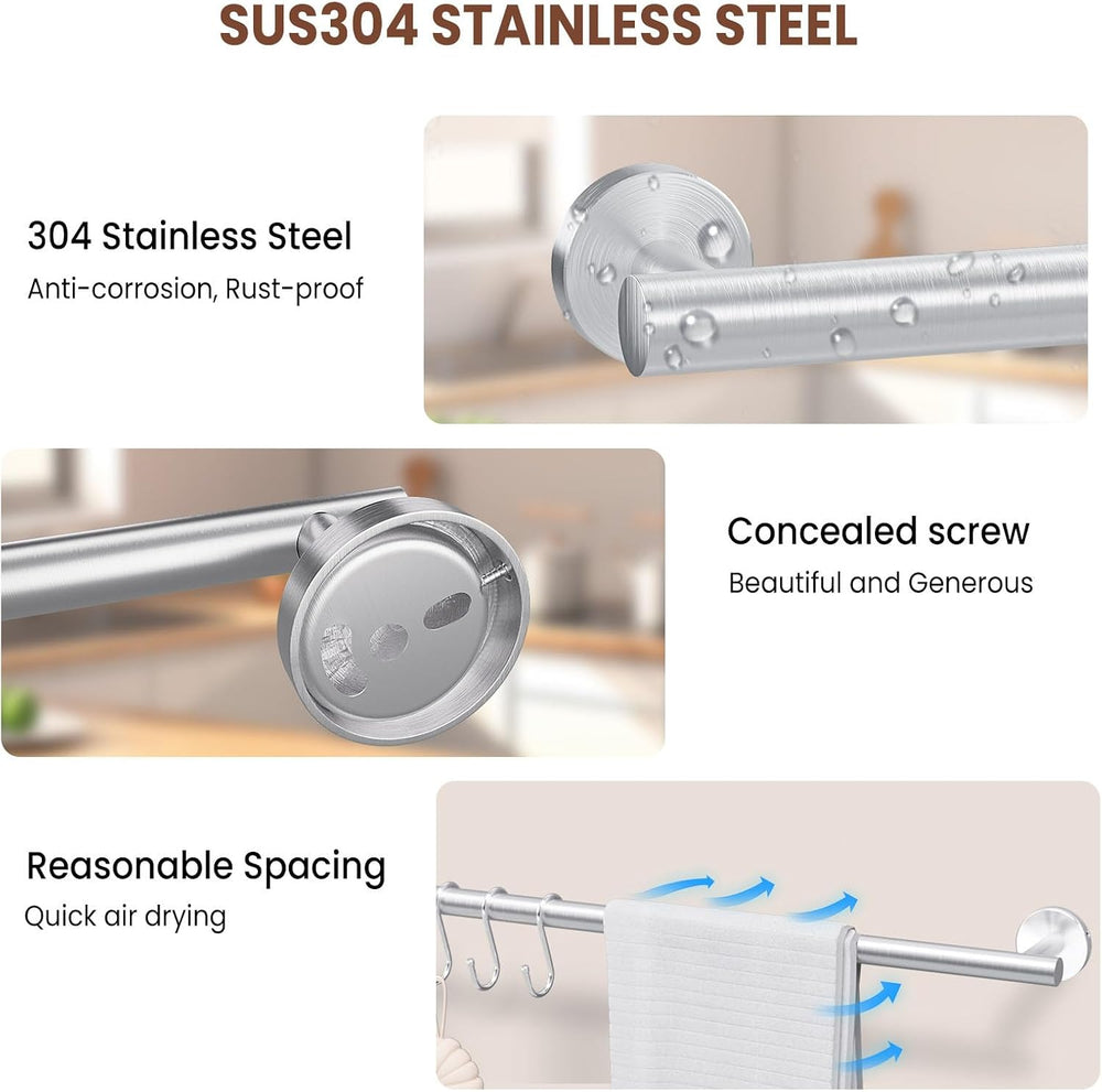 2 Pieces Brushed Nickel Towel Racks for Bathroom, with 10 PCS Hooks, 24'&...