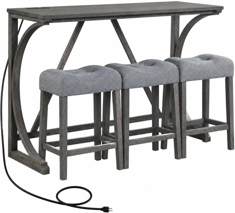 GIANTEX 4-Piece Counter Height Bar Table Set with Power Outlet, Grey