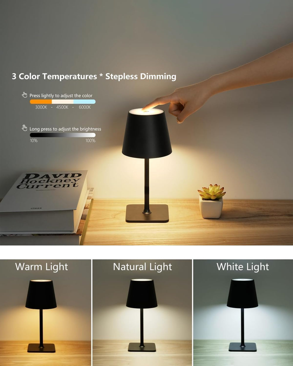 Fizrice Cordless Table Lamp Rechargeable Black 4 Pack Battery Operated