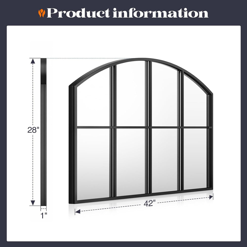 Black Arched Window Pane Mirror, 42" x 28" Grid Wall Mirror