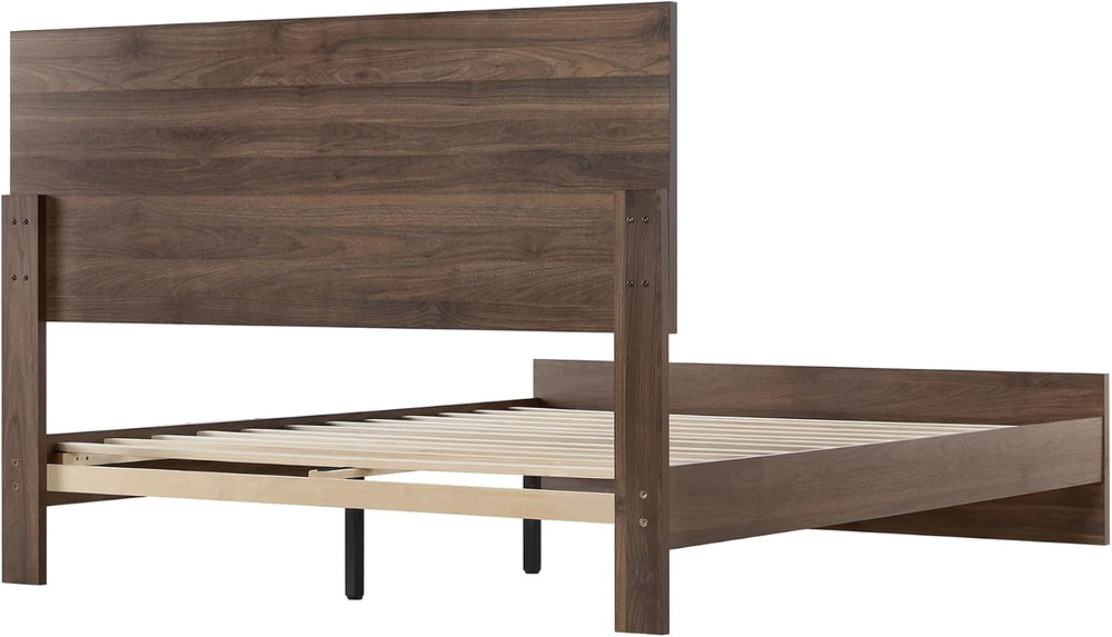 KISLOT Wood Bed Frame with Headboard and Footboard, Walnut, Full