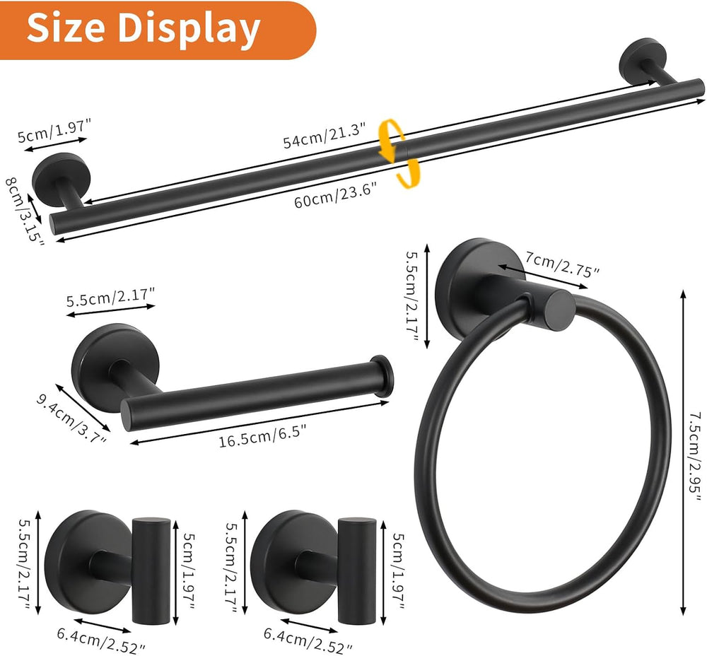 5-Piece Matte Black Bathroom Hardware Set, Towel Racks Set for Bathroom SUS30...