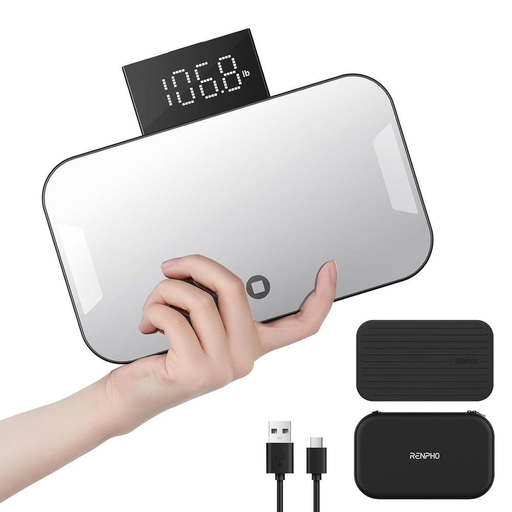 RENPHO Travel Scale with Mirror, Rechargeable, LED Display, 8.98" x 5.28...