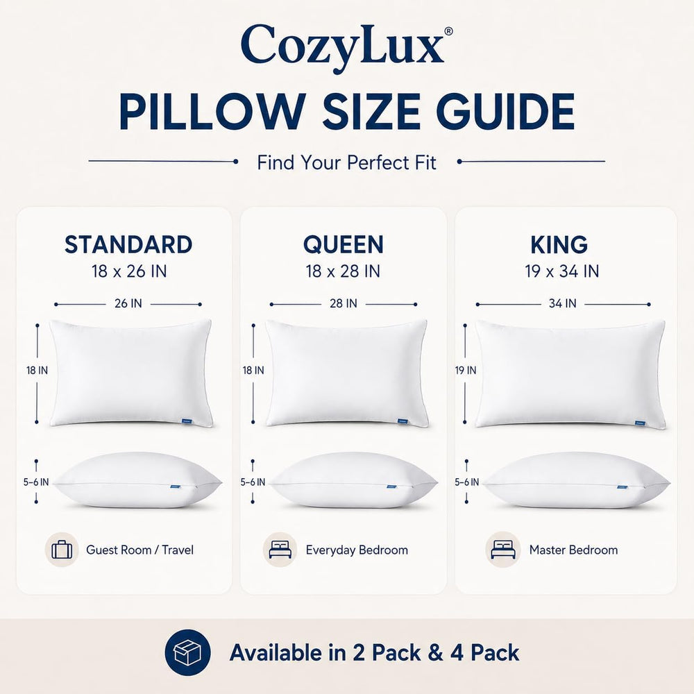 CozyLux Bed Pillows King Size Set of 4, 19" x 34", Medium Support