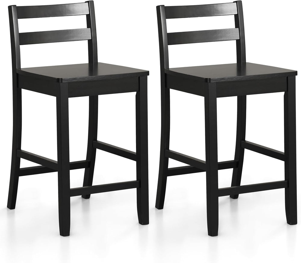COSTWAY 24-Inch Wooden Counter Height Bar Stools Set of 2 with Low Backrest