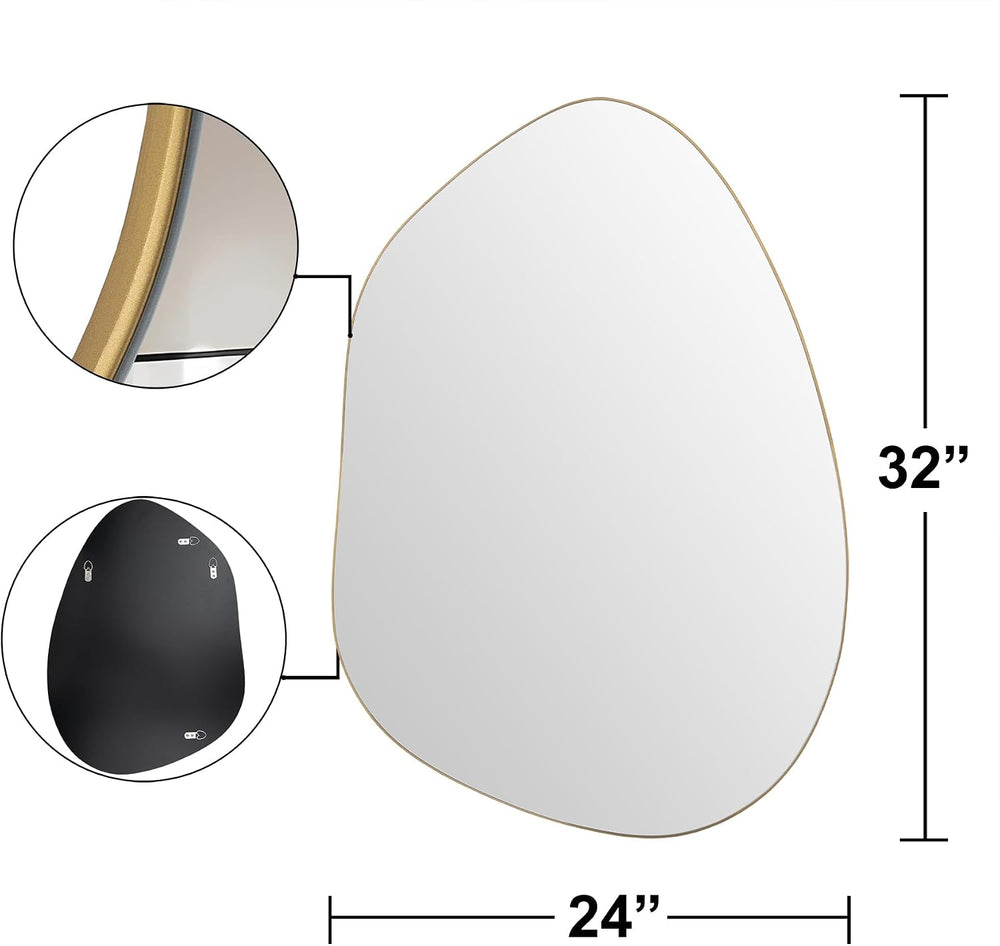 Irregular Asymmetrical Wall Mirror, 32x24 Inch Gold Mirror for Bathroom