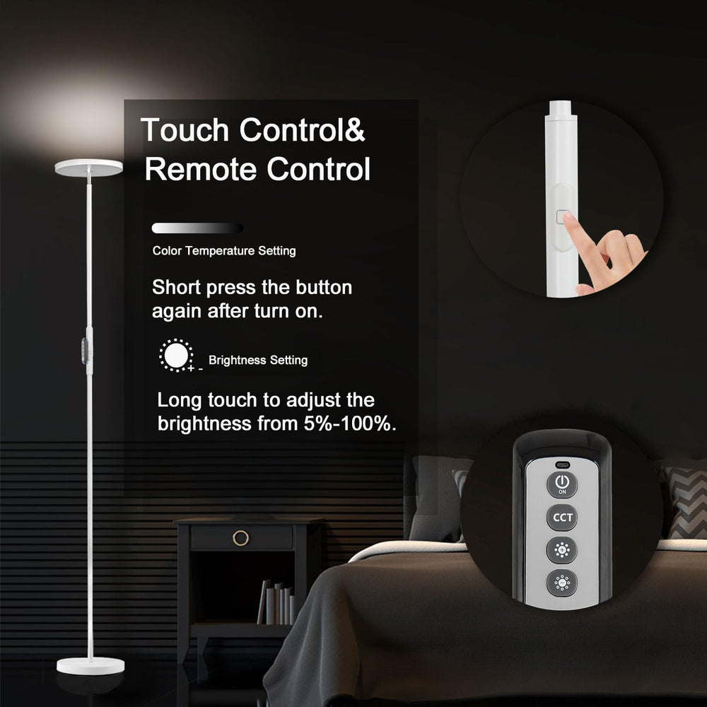 JOOFO LED Torchiere Floor Lamp with Remote, Stepless Dimmable Pearl White