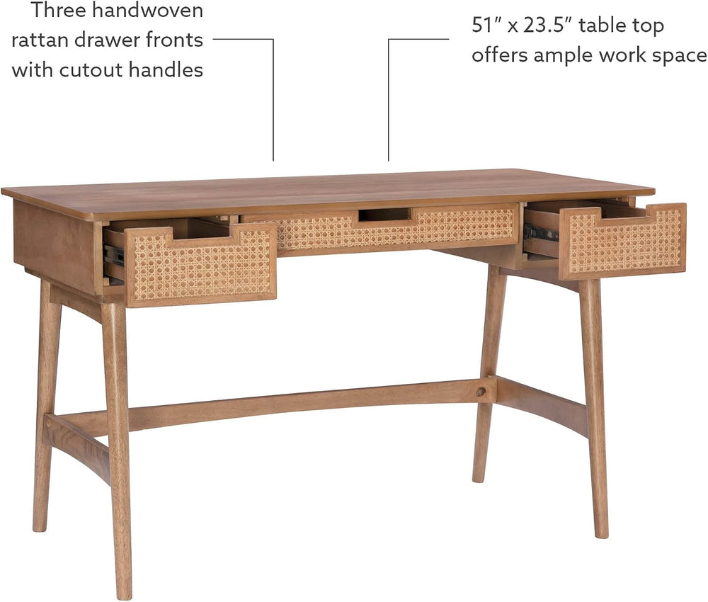 Dutton Natural Wood and Rattan Desk by Linon