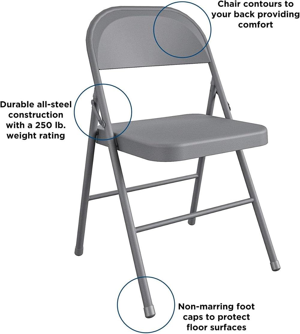 COSCO All-Steel Metal Folding Chair, Full-Sized, Double Braced Gray, 4-Pack