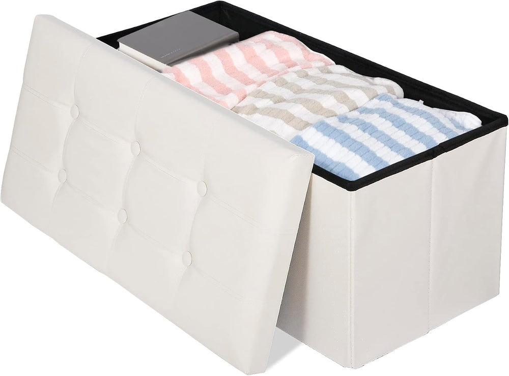 SUPER DEAL Folding Storage Ottoman Bench, Waterproof Faux Leather Ottoman Pad...