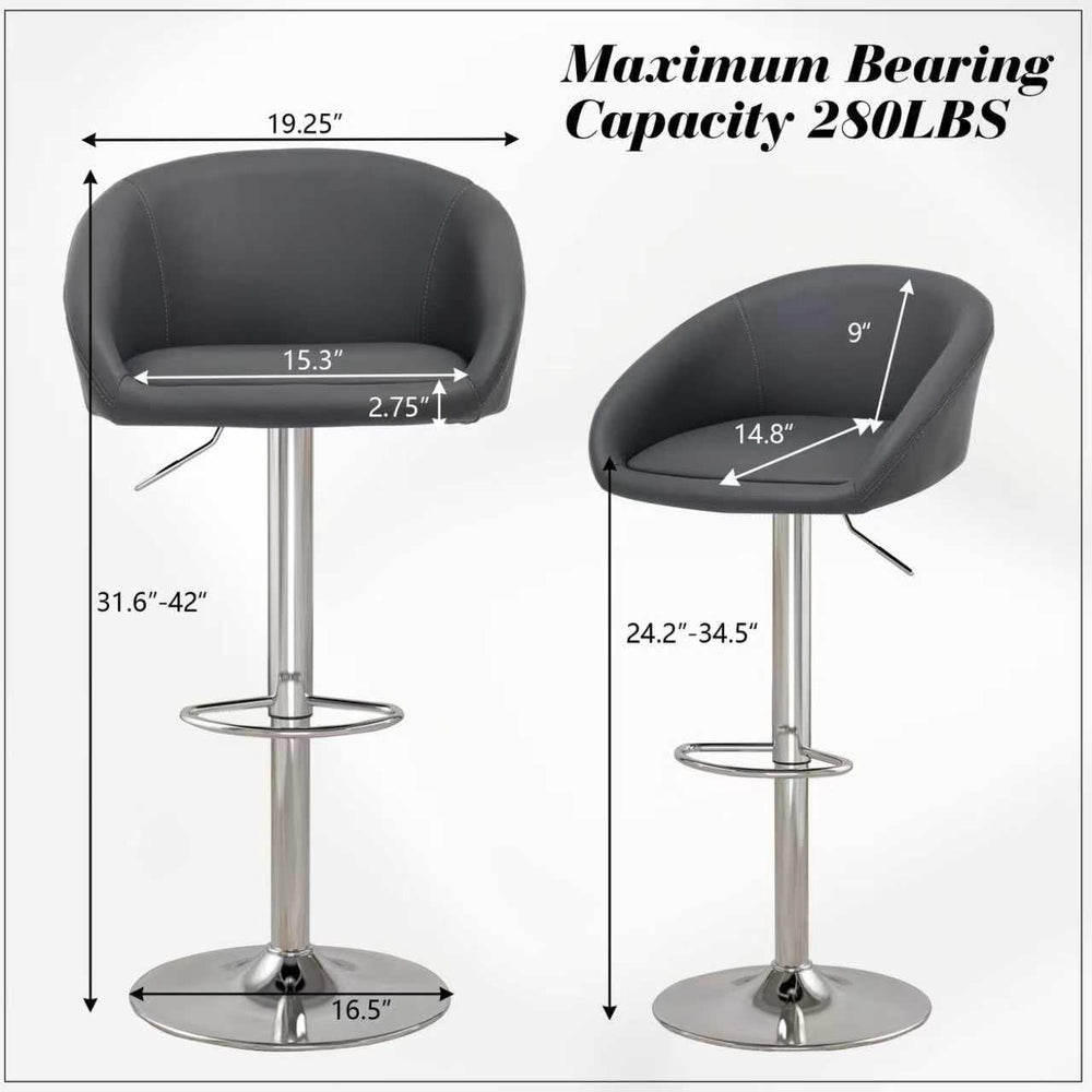 PU Leather Bar Stools Set of 2, Modern Swivel Barstools for Kitchen,Grey