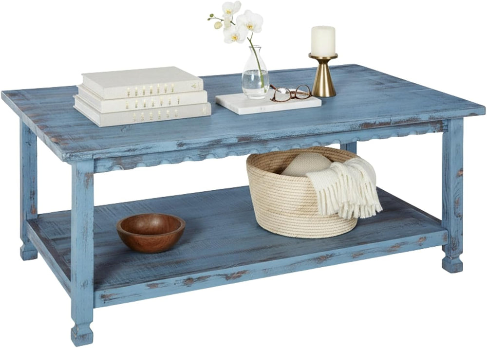 Alaterre Country Cottage Solid Wood Coffee Table, Blue Antique, 42 Inch
