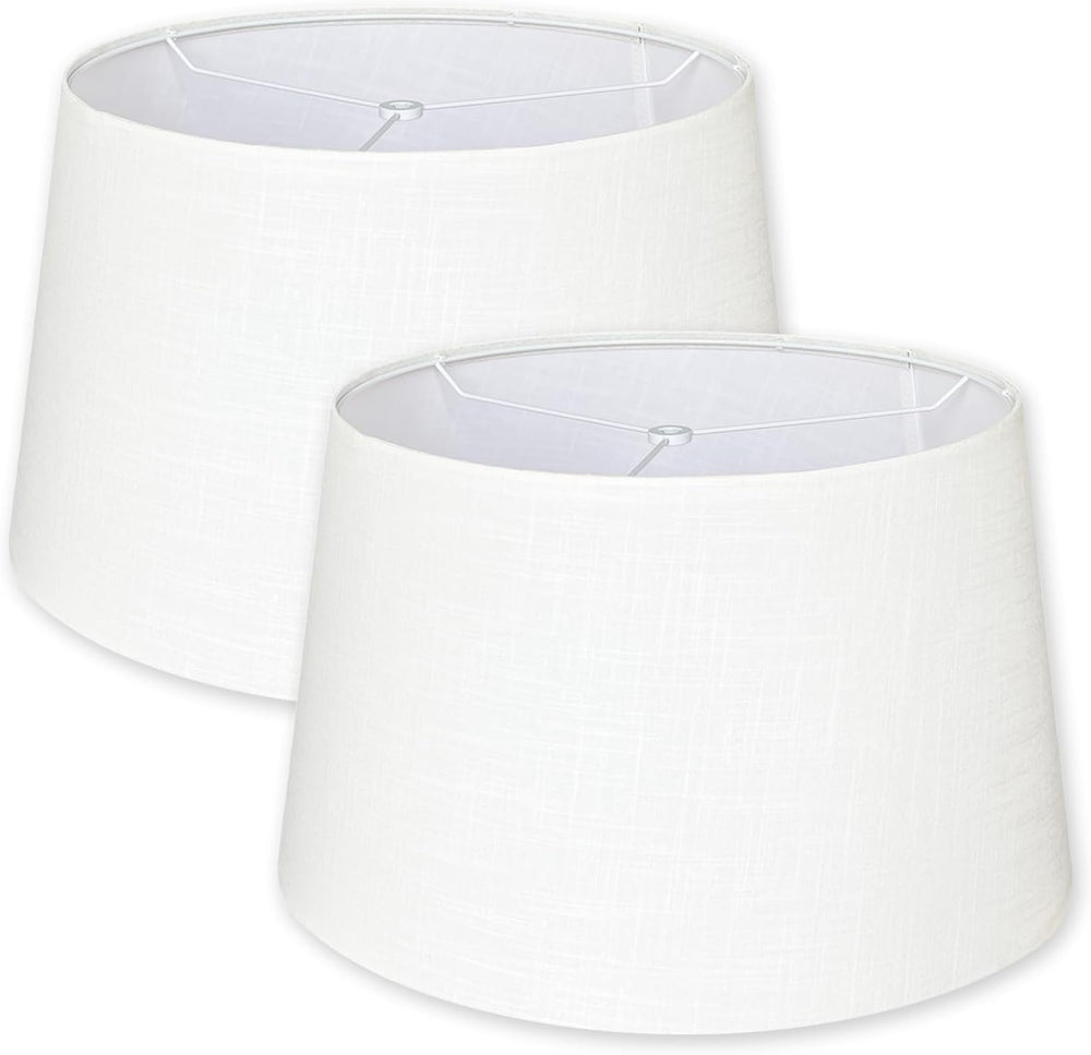 White Large Drum Lamp Shades Set of 2, 13"Top x 16" Bottom x 11&quo...