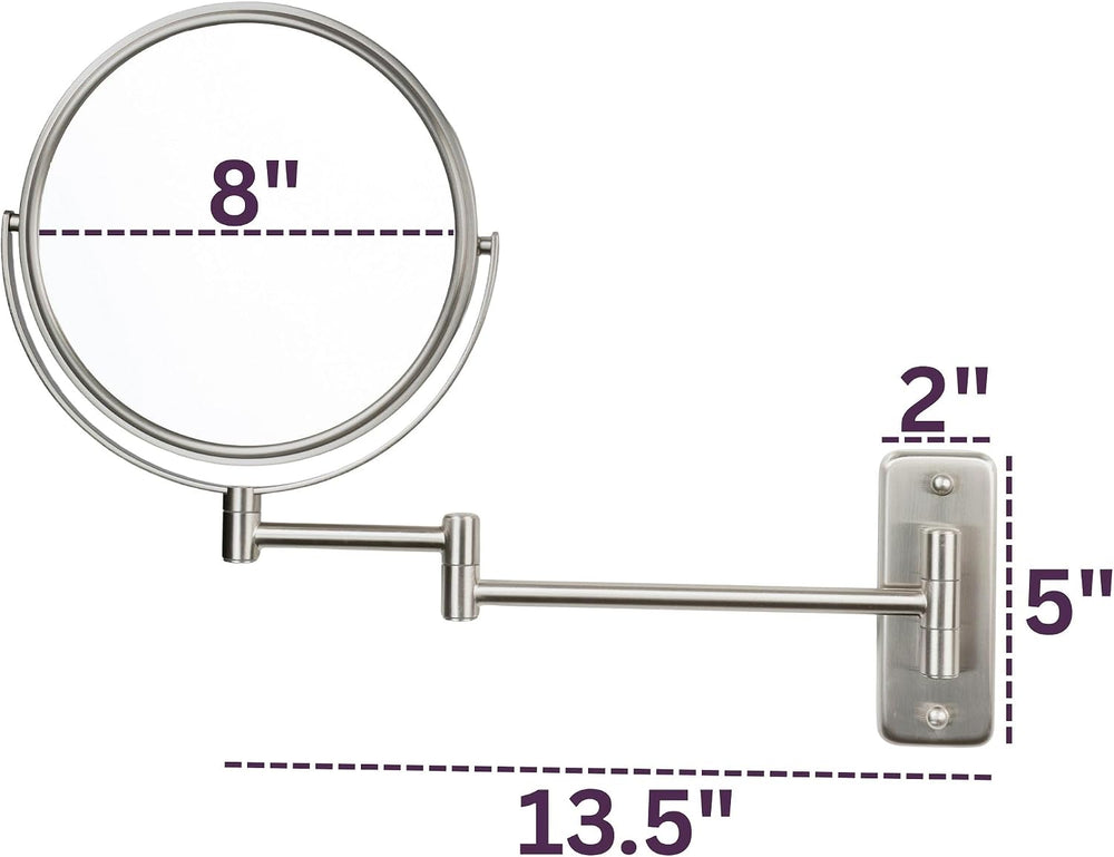 JERDON Wall-Mounted Makeup Mirror - 5X Magnification - Nickel - JP7506N