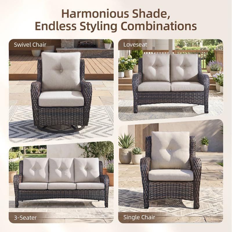 Outdoor Brown Wicker Furniture Set of 5, Wicker Patio Conversation Set