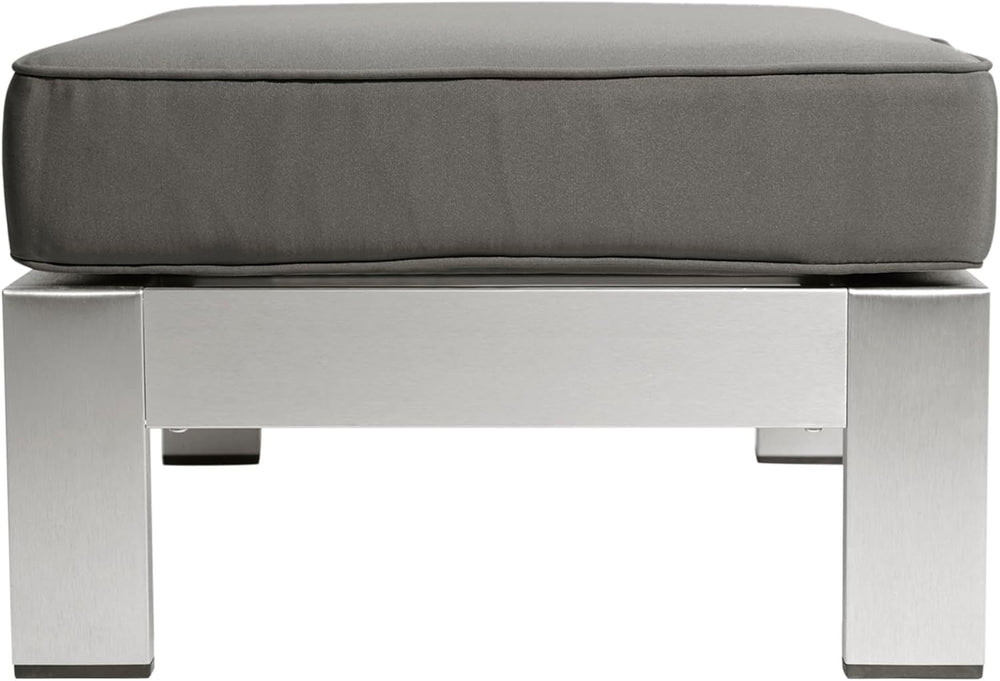 Christopher Knight Home Aya Coral Cushioned Aluminum Ottoman, Silver and Khaki