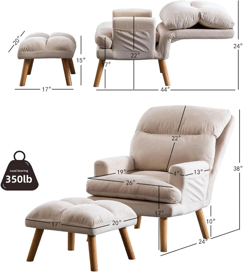 CANMOV Modern Accent Chair with Ottoman, Soft Fabric Armchair with Adjustable...