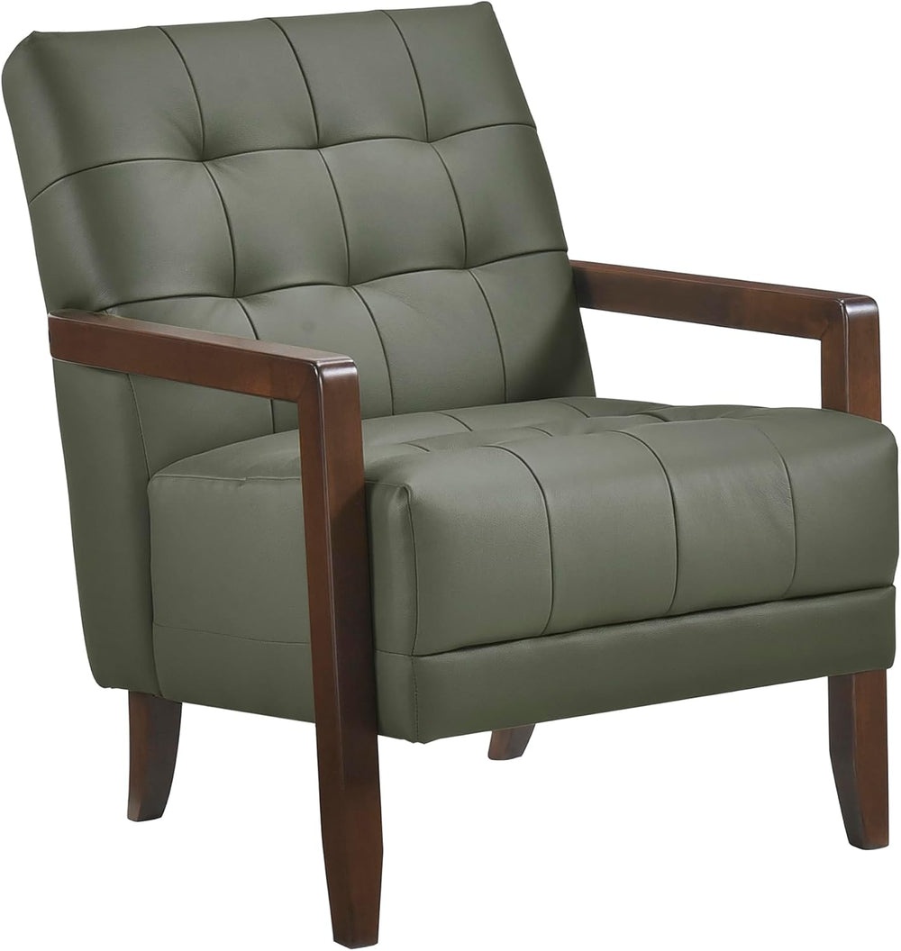 Lexicon Modern Leather Match Accent Chair,Tufted,Solid Wood Arms,Green