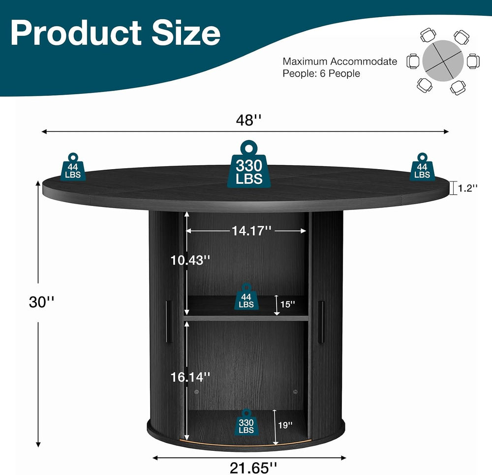 HOMMPA 48'' Round Dining Table for 4-6 Kitchen Table with Storage-Black