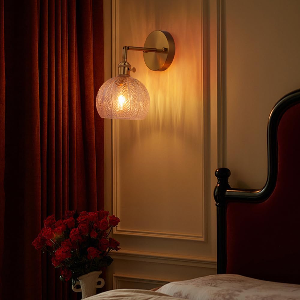 Cerdeco Vintage Indoor Wall Sconce, Transparent Leaf Glass, Gold Base