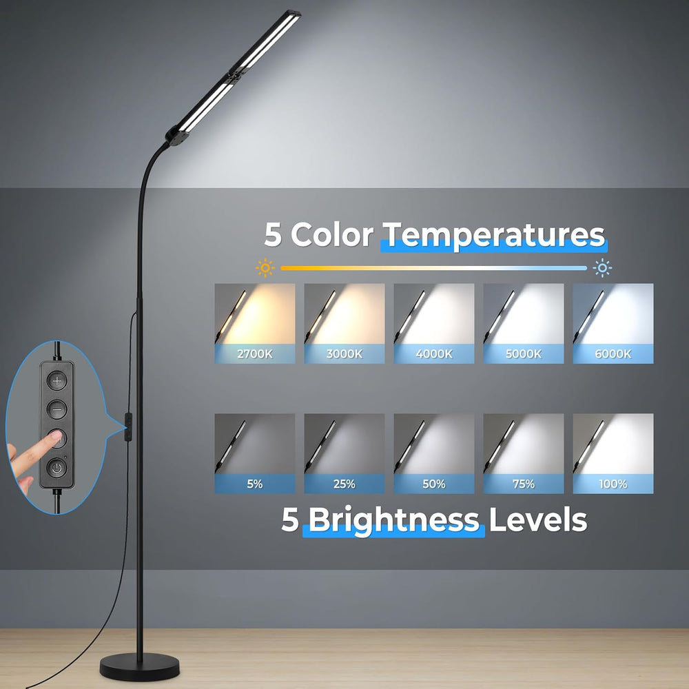 LED Floor Lamp with 4 Light Bars, 24W/3000LM Ultra Bright Wide Reading Lamp
