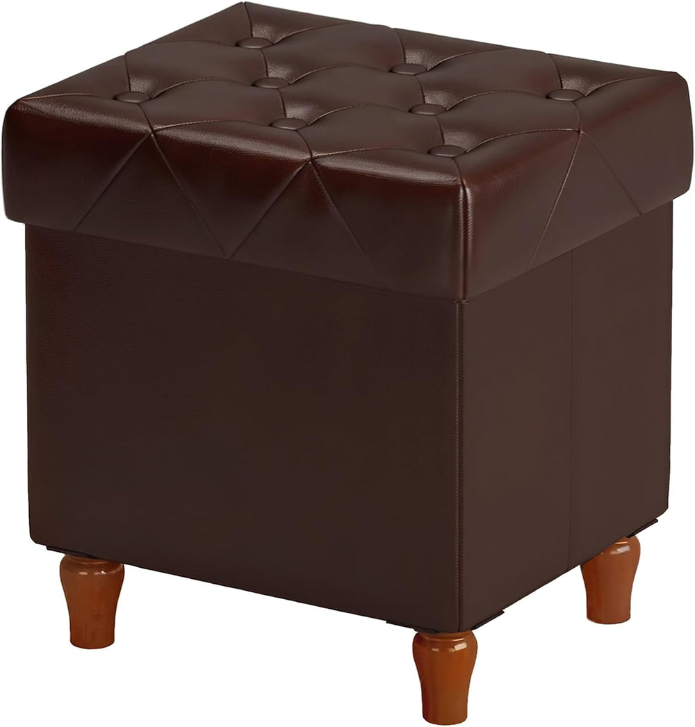 CAROLMADE Folding Storage Ottoman Cube PU Leather Footstool with Wood Legs Ot...