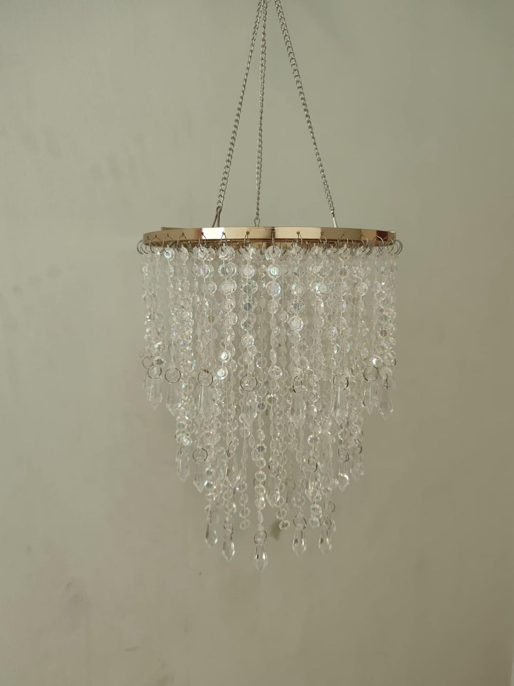 3-Tier Acrylic Chandelier Shade with Crystal Beads and Gold Frame - Elegant C...
