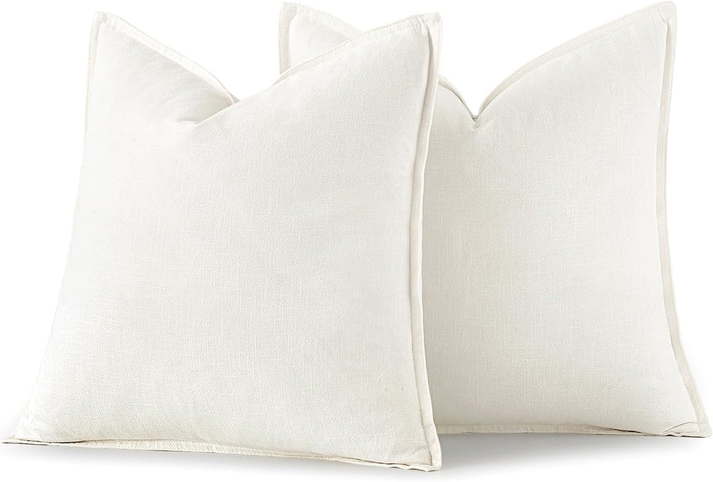 MIULEE Decorative Linen Euro Sham Pillow Covers 24x24 Cream White