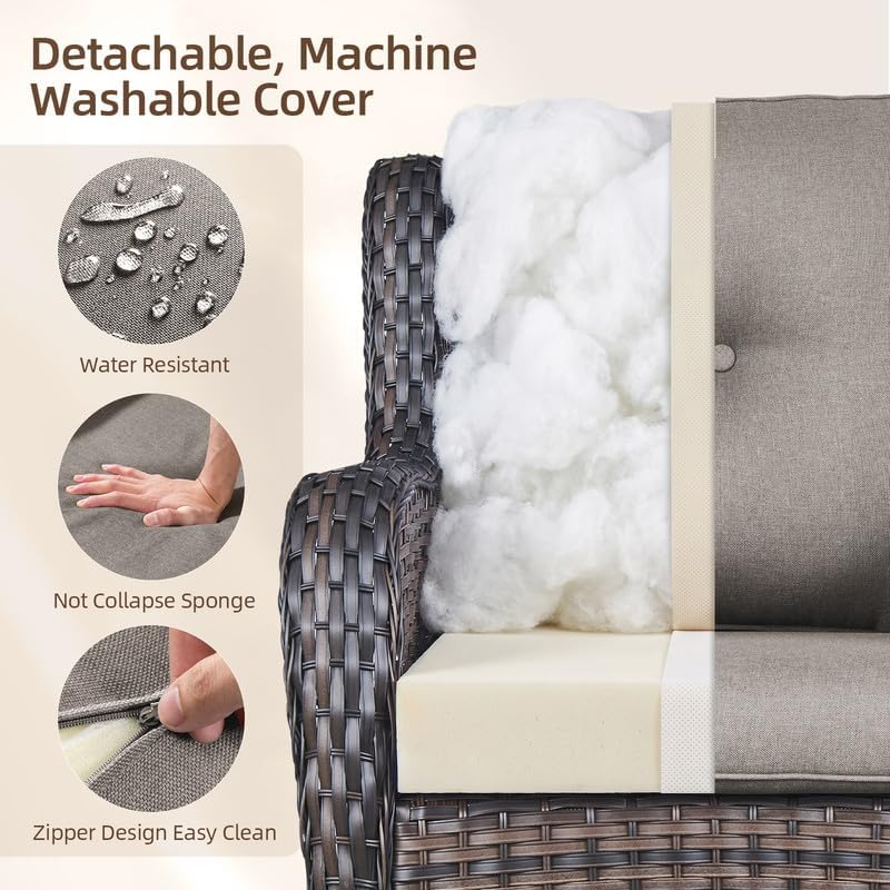 Outdoor Brown Wicker Furniture Set of 5, Wicker Patio Conversation Set Grey