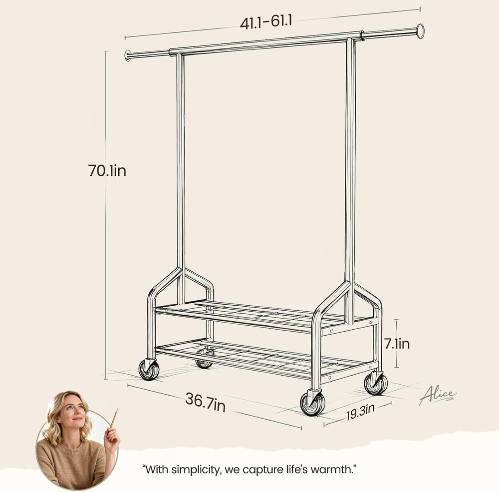 Heavy Duty Clothes Rack Load 650 LBS, Rolling Clothing Rack for Hanging Cloth...