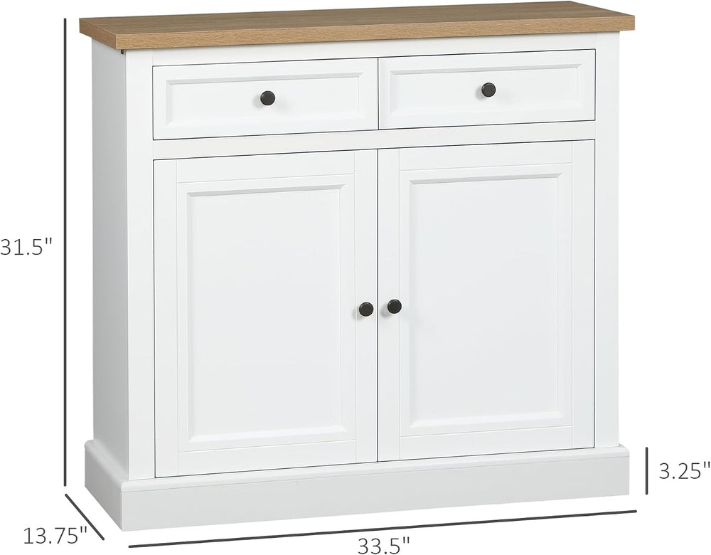 HOMCOM Sideboard Buffet Cabinet, Coffee Bar Cabinet with 2 Drawers, White