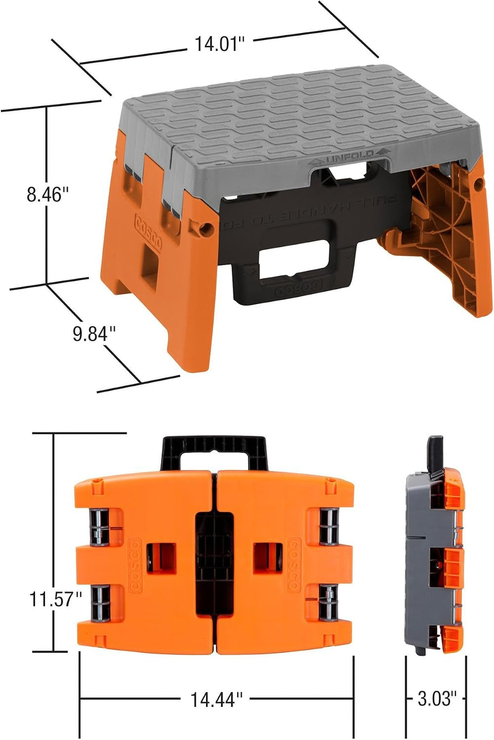 COSCO 1 Step Molded Folding Step Stool, Type 1A, Black, Orange, and Gray