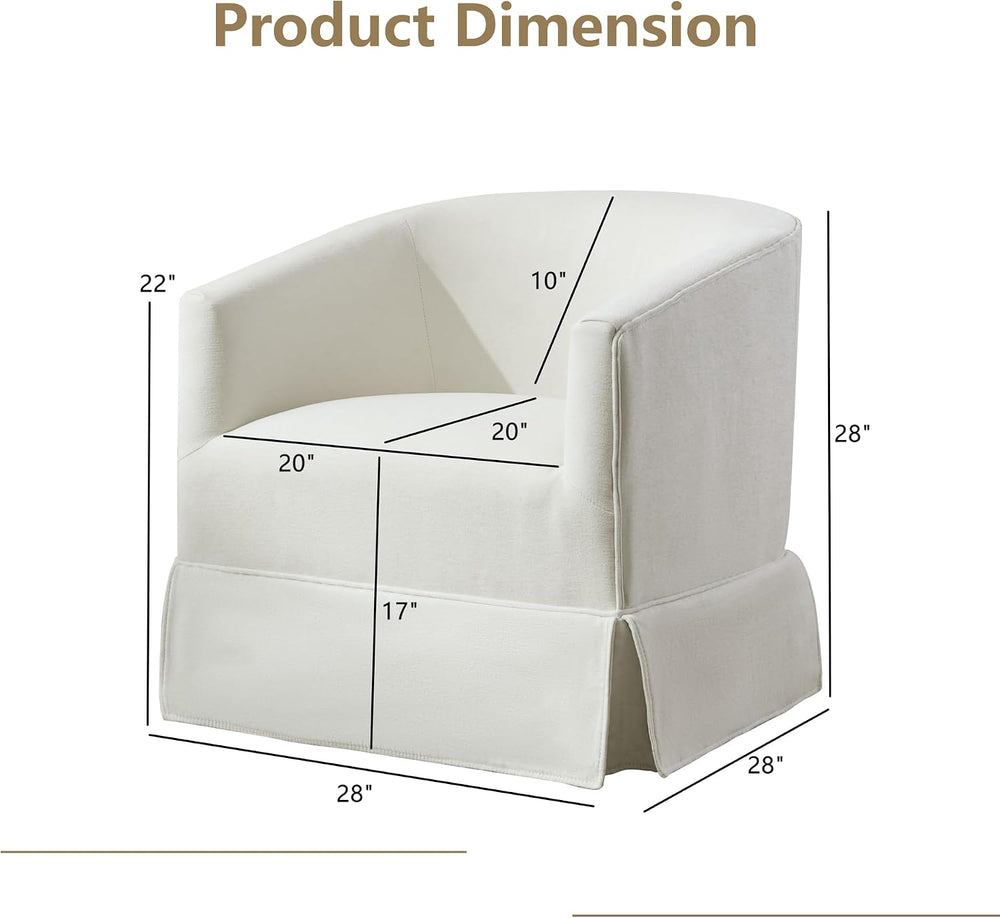 Swivel Accent Chair, Barrel Chair with Skirted Base, Cream White